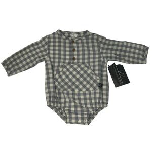 Modern Moments by‎ Gerber Baby Gingham Henley Bodysuit Gray White 3-6M New